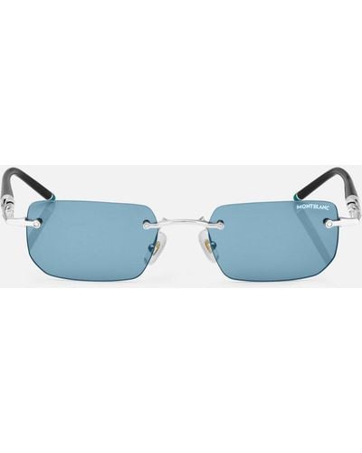 Montblanc Rectangular Sunglasses With Coloured Metal Frame - Blue