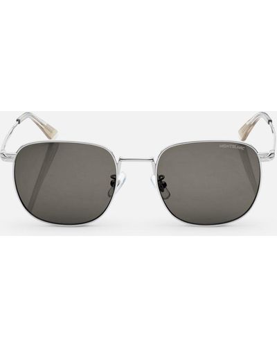 Montblanc Squared Sunglasses With Silver Coloured Metal Frame - Grey