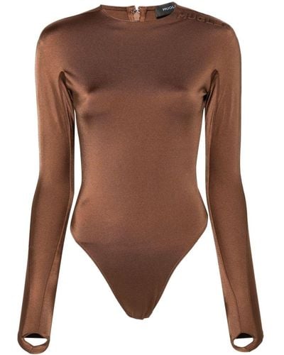 Mugler Shoulder Logo Bodysuit - Brown