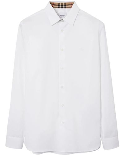 Burberry Long Sleeve Shirt With Tonal Logo Embroidery - White