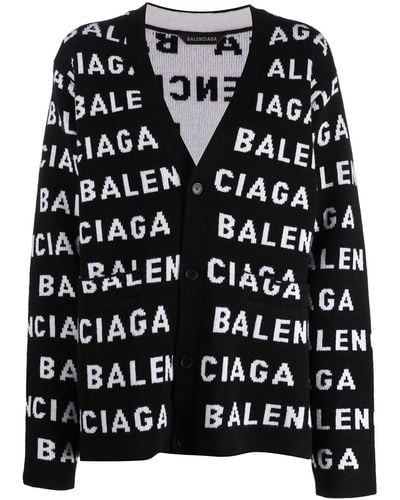 Balenciaga Logo-intarsia V-neck Cardigan - Black