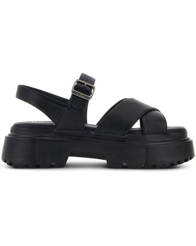 Hogan Crossover-straps Flat Sandals - Black