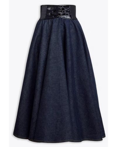 Alaïa Denim Skirt With Belt Clothing - Blue
