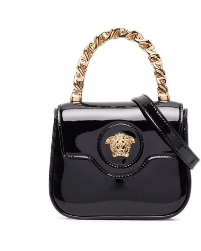 Versace La Medusa Mini Bag In Patent Leather - Black