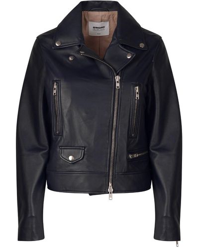 S.W.O.R.D Leather Biker Jacket - Blue