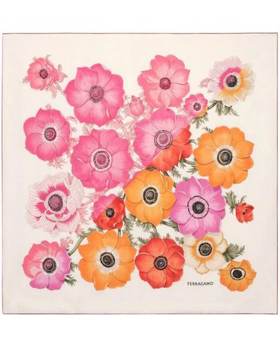 Ferragamo Anemone Print Silk Foulard - Pink
