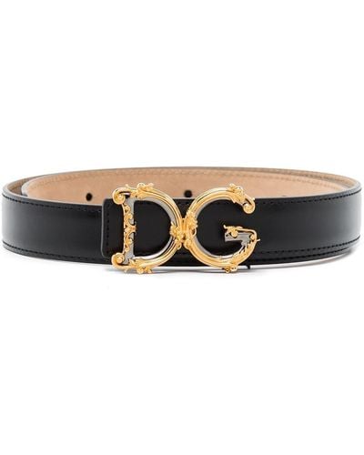 Dolce & Gabbana Barocco Logo Leather Belt - Black