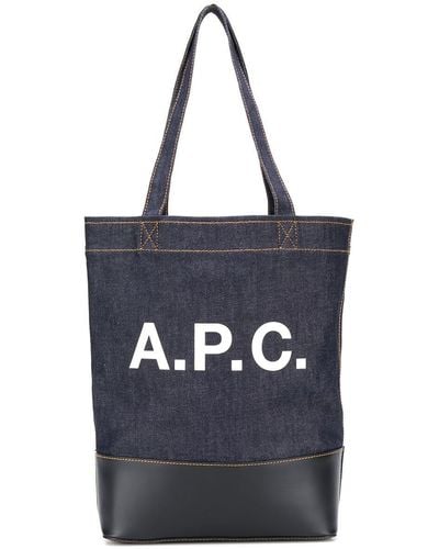 A.P.C. Borsa a mano axel in denim con stampa logo - Blu