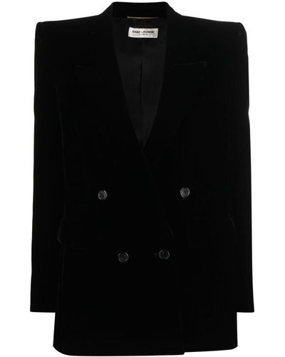 Saint Laurent Double-breasted Silk Minidress - Black