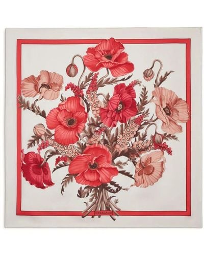 Ferragamo Poppy Print Silk Scarf - Red