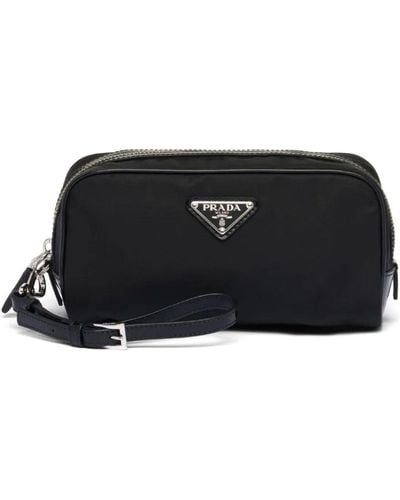Prada Re-nylon And Brushed Leather Pouch - Black