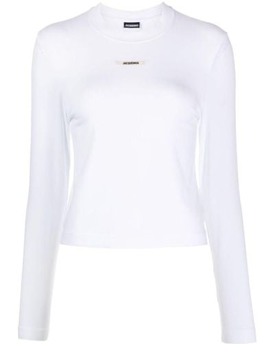 Jacquemus Grosgrain Logo Long Sleeve T-Shirt - White