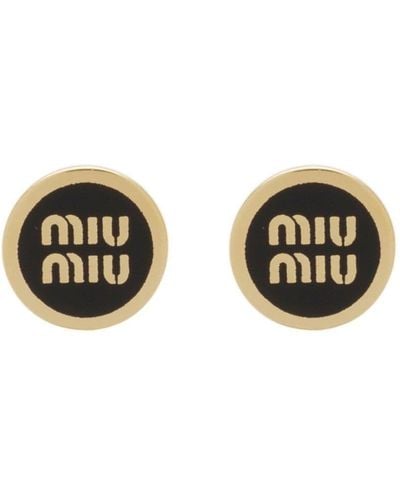 Miu Miu Logo-embossed Stud Earrings - Metallic