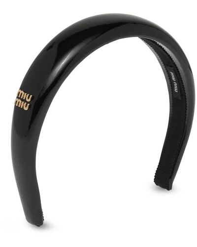 Miu Miu Logo-plaque Leather Headband - Black