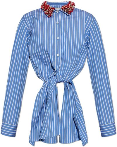 Dries Van Noten Embellished Collar Striped Shirt - Blue