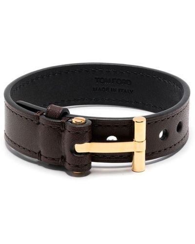 Tom Ford T-fastening Leather Bracelet - Black