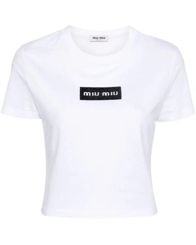 Miu Miu T-shirt con paillettes - Bianco