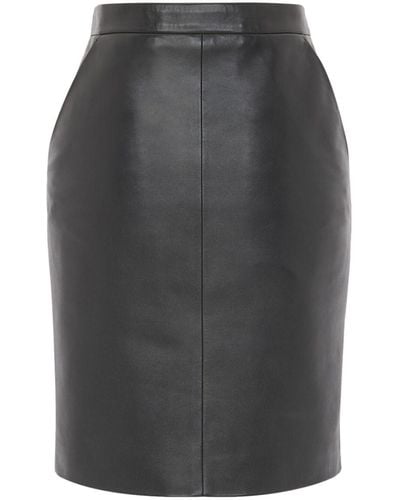 Saint Laurent Vertical-seamed Leather Pencil Skirt - Grey