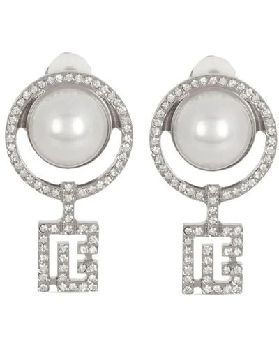 Balmain Pearl Earrings With Art Deco Rhinestones - White