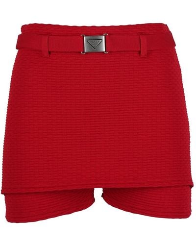 Prada Jacquard Belted Mini Shorts - Red