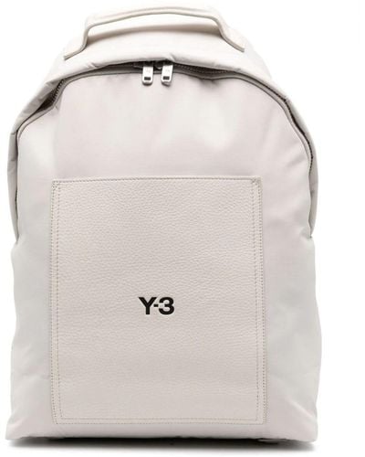Y-3 Lux Logo Print Backpack Bags - Grey