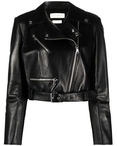 Alexander McQueen Giacca crop in pelle - Nero