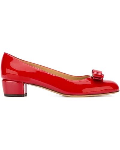 Ferragamo Vara Bow-detail Leather Court Shoes - Red