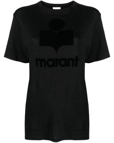 Isabel Marant Zewel Flocked Linen T-shirt - Black