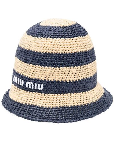 Miu Miu Embroidered-logo Striped Hat - Blue