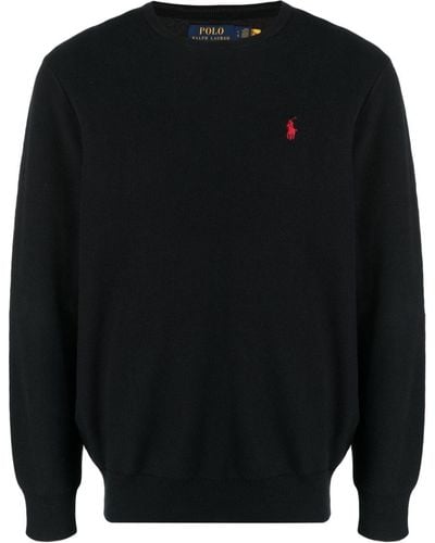 Polo Ralph Lauren Embroidered-logo Piqué-cotton Sweater - Black