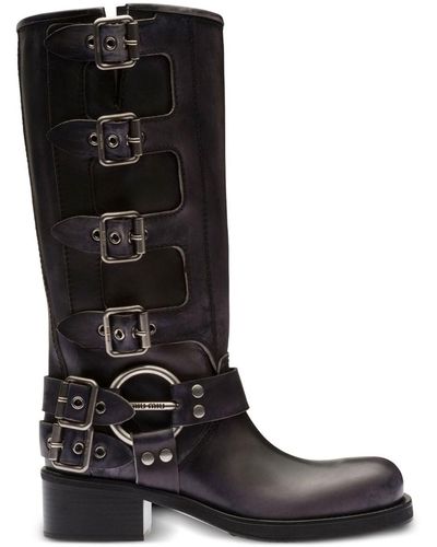 Miu Miu Buckle-detail Leather Boots - Black