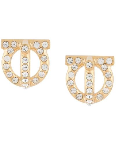 Ferragamo Gancini 3D Earrings With Crystals - White