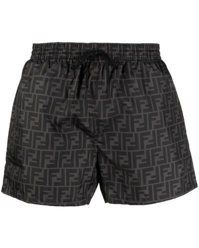 Fendi Ff-logo Print Swim Shorts - Black