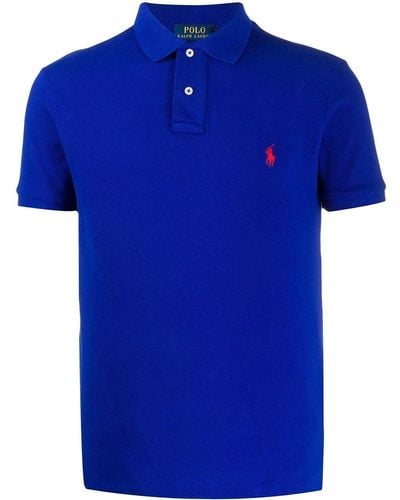 Polo Ralph Lauren Man And Red Slim-fit Pique Polo Shirt - Blue