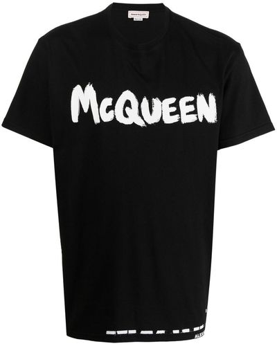 Alexander McQueen T-shirt e polo nere con stampa logo - Nero