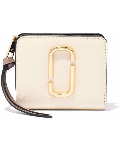 Marc Jacobs 'snapshot' Bi-colour Mini Compact Wallet With Embossed Logo In Leather Woman - White