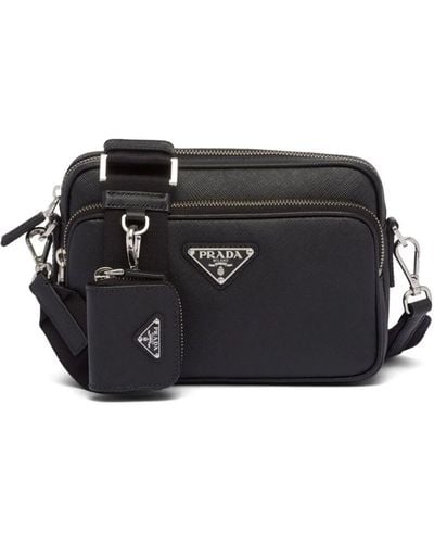 Prada Triangle-logo Saffiano Leather Shoulder Bag - Black