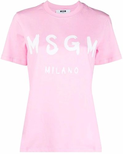 MSGM T-Shirt A Maniche Corte Con Stampa - Rosa