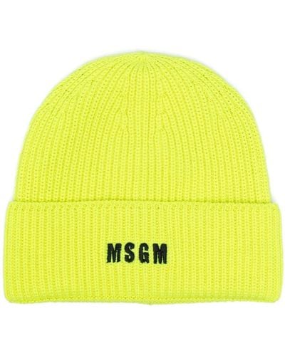 MSGM Logo-embroidered Ribbed-knit Beanie - Yellow