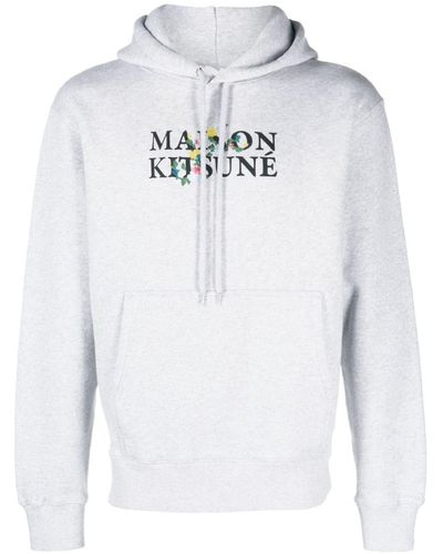 Maison Kitsuné Logo-print drawstring cotton hoodie - Bianco