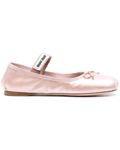 Miu Miu Ballerine in raso con logo - Rosa