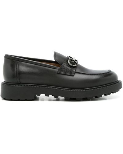 Ferragamo Gancini-buckle Leather Boat Shoes - Black