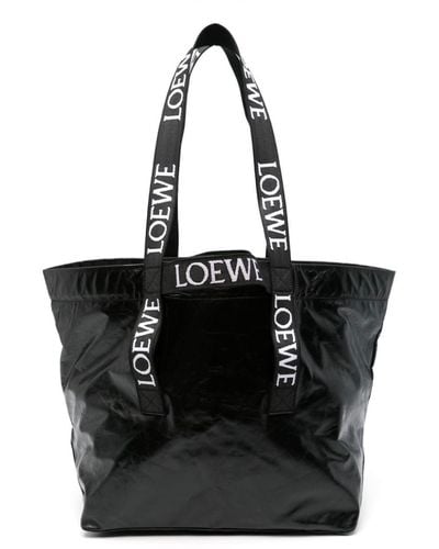Loewe Fold Shopper In Paper Calfskin - Black
