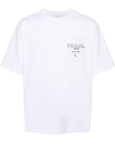 Prada Jersey T-Shirt With Logo - Bianco