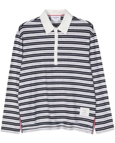Thom Browne Striped long-sleeve polo shirt - Blu