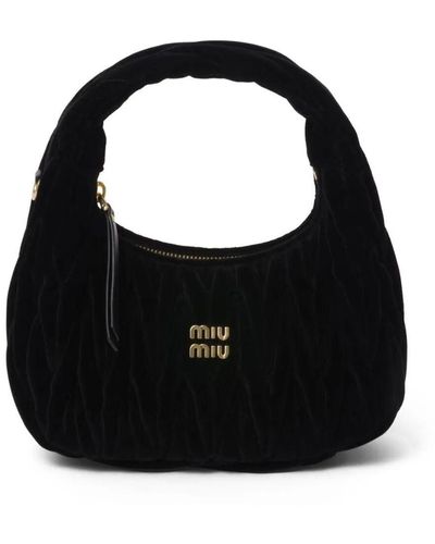Miu Miu Wander Matelassé Velvet Hobo Bag - Black