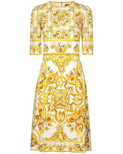 Dolce & Gabbana Majolica-Print Silk Charmeuse Midi Dress - Metallic