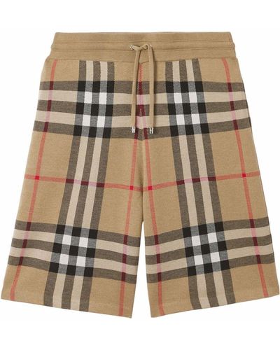 Burberry Check Motif Wool Shorts - Natural