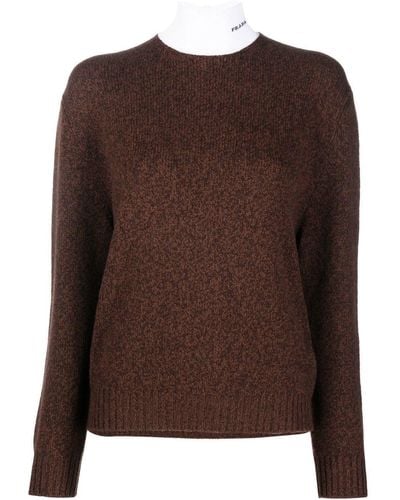 Prada High-neck Wool-cashmere Jumper - Brown