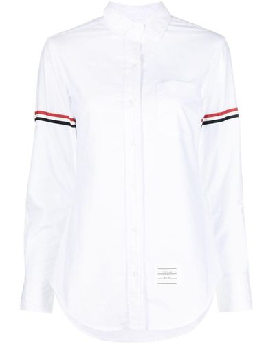 Thom Browne Striped-grosgrain Cotton Shirt - White